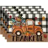 Nuevos manteles individuales transfronterizos de Acción de Gracias, manteles individuales de lino con estampado de hojas de arce de otoño y calabazas, servilletas, manteles individuales personalizados de Amazon