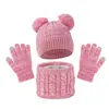 Nuevo Sombrero Infantil de Amazon para Niñas, Conjunto de Tres Piezas de Lana Tejida para Otoño e Invierno, Gorro Cálido de Felpa, Bufanda y Guantes