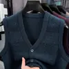 Chaleco de Bolsillo Jacquard con Cuello en V de Moda para Hombre, Top de Punto sin Mangas, Casual de Negocios, de Rango Medio y Mayor, Camisa de Papá de Gama Alta, Cárdigan sin Mangas