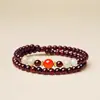 Pulsera Natural de Palisandro de Hoja Pequeña para Mujer, Regalo Navideño para Pareja, Pulsera de Madera de Sándalo, Perlas de Palisandro de Doble Círculo