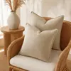 Funda de almohada para sofá de color liso, simple y cómoda, con ribete de lino, estilo bohemio nórdico, funda de cojín de lujo ligero