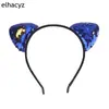 Accesorios Europeos y Americanos para el Cabello de Doble Cara con Lentejuelas Orejas de Gato Diadema de Tela para Niños Diadema Negra de Franela con Lentejuelas