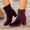 Zapatos de Mujer Transfronterizos 2026 Nuevos Otoño/Invierno Gamuza Punta Cuadrada Tacón Grueso Botines Cortos Mujer Color Sólido Estilo Europeo y Americano Tacón Alto Botines de Moda para Mujer
