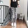 Leggings de Seda de Leche para Mujer Estilo Otoño Europeo y Americano Estampado Étnico Personalizado Adelgazantes Finos Pantalones de Yoga de Nueve Puntos