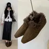 Otoño e Invierno Cabello Rizado Zapatos Birkenstock Ropa de Exterior para Mujer Calentitos con Felpa Zapatos de Algodón Perezosos sin Cordones Cuero Mate Retro Medias Zapatillas