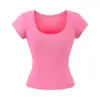 Camiseta Tendência Gola U Manga Curta para o Verão, Top Base Liso Estiloso e Versátil com Silhueta Jovem