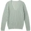 Suéter de punto para mujer, estilo francés, color avena suave, cuello en V, manga larga, nueva colección de otoño, con diseño calado, perfecto como capa exterior