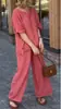 Traje de Algodón y Lino de Moda Europea y Americana Transfronterizo Otoño 2025 Conjunto de Dos Piezas Pantalones Casuales Sueltos de Color Puro para Mujer