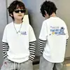 Camiseta de algodón de manga larga estampada para niños, moderna y sencilla, camiseta básica de retazos a rayas estilo coreano, top de imitación de dos piezas, estilo ins