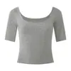 Camiseta Personalizada de Manga Media y Cuello en U para Mujer, Verano, Pura Deseo, Ajustada, Adelgazante, Sexy, de Media Manga, Corta