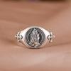 Anillo de Plata S925 Rey del Ciervo Dorado Retro Viejo Cruz Manos Oración Esperanza Diseño Anillo Abierto Anillo para Hombre y Mujer