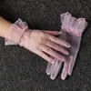 Guantes de Boda para Mujer Estilo Coreano Transparentes de Malla Fina Cortos Color Negro y Blanco Rosa Guantes con Dedos para Primavera, Verano y Otoño