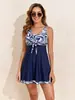 Traje de baño de una pieza para mujer estilo europeo y americano, estampado, cuello en V, favorecedor, adelgazante, conservador, oculta abdomen, con abertura, para vacaciones en la playa