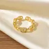 [Personalizado] Anillo Abierto Nuevo Kajia de Tres Filas Full Diamante Moda Europea y Americana Tendencia Lujo Accesible Anillo Chapado en Cobre Dorado