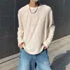 Camiseta de manga larga para hombre Diseño con sentido Alto sentido de calidad Camisa base desgastada Suéter Holgado Versátil Cuello redondo Pulóver Top