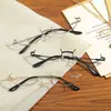 Gafas de Moda de Media Montura para Mujer, Estilo Japonés, Sin Montura, Monturas Decorativas de Metal Estilo Anime para Mujer, Transmisión en Vivo de Tiktok