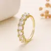 Anillo Geométrico Abierto Super Brillante de Micro Zirconia Estilo Moda Europeo y Americano para Mujer, Accesorio de Anillo Chapado en Cobre Dorado de Diseño de Nicho