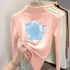 Camiseta base de doble cara con forro polar para niñas, manga larga para otoño e invierno con cuello medio alto, cálida y adecuada para usar en capas