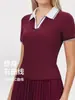 Ropa de Tenis Caijue para Mujer Verano Estilo Universitario Americano Cuello en V Polo Manga Corta Corte Delgado Camiseta Deportiva de Golf Manga Corta