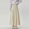 Foto Real de Falda de Pastel Patchwork de Encaje de Terciopelo para Mujer, Falda Plisada de Cintura Alta de Longitud Media en Línea A Texturizada de Otoño e Invierno