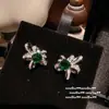Pendientes de Flor de Hada Esmeralda Flores Ricas y Nobles Encantadores Pendientes de Zirconia Rosa y Perla Combinación