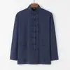 Terno de algodão Tang terno chinês de mangas compridas estilo chinês estilo chinês fivela retrô homens de meia-idade e idosos solto chinês tai chi terno