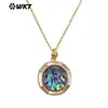 Wt-Jn358 Atacado de Exportação Pingente Redondo Exquisito com Textura de Concha de Abalone com Zircônia e Colar Fino Banhado a Ouro 18K