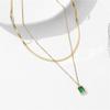 Colar Cruzado Minimalista Quadrado de Zircônia Esmeralda Camada Dupla Banhado a Ouro 18K Aço Titânio para Mulheres Joia com Pingente