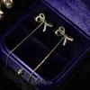 Pendientes de plata 925 con borla larga y lazo de circonita, elegantes, ligeros, de lujo, sencillos, estilo retro.