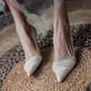 Saltos Altos Brancos, Sapatos Principais para Vestido de Casamento, Saltos Altos Bico Fino com Pedrarias, Sapatos Salto Agulha Femininos, Raso, Elegantes Sapatos de Casamento para Noivas
