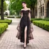 Elegante Vestido Negro de Noche, Nuevo Estilo Primavera y Otoño, Atuendo de Alto Nivel Estilo Francés para Presentaciones de Piano, Exámenes Vocales y Artísticos