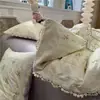 Conjunto de quatro peças em gaze plissada estilo princesa, algodão puro lavado com acabamento em renda, imitação de algodão ultrassuave para dormir sem roupa, conjunto de três peças para estudantes