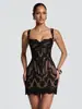Conjunto de duas peças de vestido curto com suspensório e espartilho de osso de peixe bordado em renda, vestido de noiva leve estilo francês, conjunto de minivestido que afina a cintura e realça o quadril