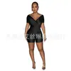 GL6721 Roupa Feminina Europeia e Americana Amazon Suprimento Transfronteiriço Moda Cor Sólida Refletivo Plissado Decote V Conjunto de Calças Conjunto de Duas Peças