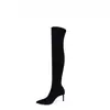 Botas por encima de la rodilla de estilo europeo y americano para mujer, superventas de otoño e invierno, botas de tacón alto de punta a la moda con tacones finos, botas elásticas ajustadas de color marrón