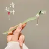 Grampo de cabelo de flor de magnólia, grampo de cabelo de estilo antigo, acessório de cabelo Hanfu, acessório de cabelo de cheongsam para mulheres, grampo de metal com pérola e franja, grampo de cabelo de jade