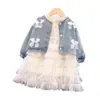 Conjunto de Vestido de Primavera Novo Estilo para Meninas 2026, Jaqueta Jeans de Menina, Roupa de Primavera Estilosa para Bebês Meninas, Vestido de Princesa
