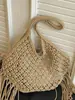 Bolso Tejido Hueco Hecho a Mano Vintage para Mujer, Nuevo para la Temporada Primavera 2026, Bolso de Playa con Borlas y Cuerda de Algodón