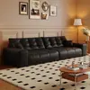 Sofá Francés Estilo Retro de Cuero Aceitado y Encerado Resistente a los Arañazos para Salas de Estar Pequeñas, Sofá Moderno Minimalista Estilo Mid-Century Marrón Desgastado