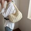 Bolso Nube Bordado con Anillos Bolso de Algodón Distintivo Bolso de Hombro Plisado Moderno Bolso Bandolera Estilo Occidental para Viajeros Bolso Tote de Axila para Desplazamientos