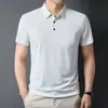 2025 Nueva Camiseta de Manga Corta de Color Puro con Cuello para Hombre de Verano Camiseta Casual Ajustada Delgada Camiseta de Seda Hielo para Hombre