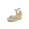 Sandalias de Cuña Espadrille de Tacón Ultra Alto Pequeñas de 9 cm 2025 Piel de Oveja Gamuzada Punta Cuadrada Punta Abierta Correa en el Tobillo de Cuero Genuino para Mujer