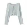 Estilo Novo de Verão Novo Estilo Chinês Estilo Retrô Gentil Fivela de Pérola Cardigan Curto Solto de Manga Longa Renda Jaqueta Fina