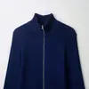 Ropa de punto para mujer de comercio exterior europeo y americano ZA, popular en AliExpress, suéter de punto con cremallera y cuello alto azul Klein de otoño
