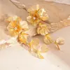 Pendientes de Borla con Forma de Pétalo de Flor Metálica Incrustada de Diamantes Europeos y Americanos, Estilo Festivo Personalizado, Pendientes de Alta Gama para Mujer
