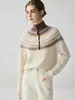 Nueva colección de otoño e invierno: suéter de cachemira pura para mujer, con un diseño de patrón Fair Isle, más grueso, de medio botón y cuello alto, y un tejido cálido con capa interior