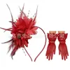 Set de Flor de Plumas para la Cabeza de Amazonia Accesorios para el Cabello de Flor en la Cabeza Diadema Guantes para Actuación en el Festival de Carreras de Caballos Fiesta Baile de Graduación Accesorios para la Cabeza