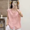2026 Nuevo Chal de Algodón y Lino con Cuello en V y Ribete de Encaje, Sin Mangas de Verano Artístico Ajustado Versátil Holgado Elegante Camisa Top