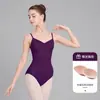 Nuevo traje de ballet para mujer, mono de tirantes con cuello en V para adulto, conjunto de práctica sin espalda de algodón Lycra para examen de arte entrenamiento básico
