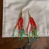 Estilo Étnico Retro Turquesa Borla Multicolor Pendientes Largos Moda Europea y Americana Bohemio Pluma Exagerados Pendientes